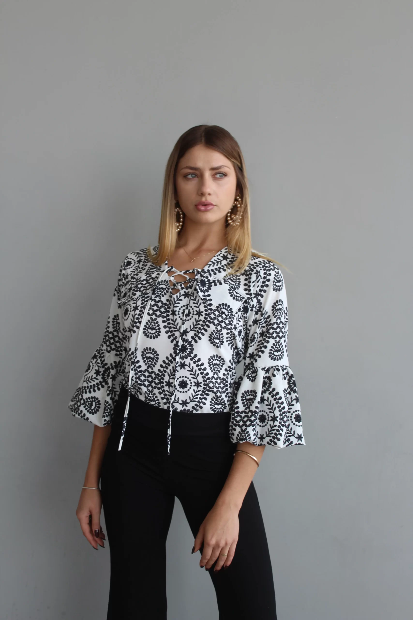 Blusa Manga bombacha Grecia Negra - Imagen 4