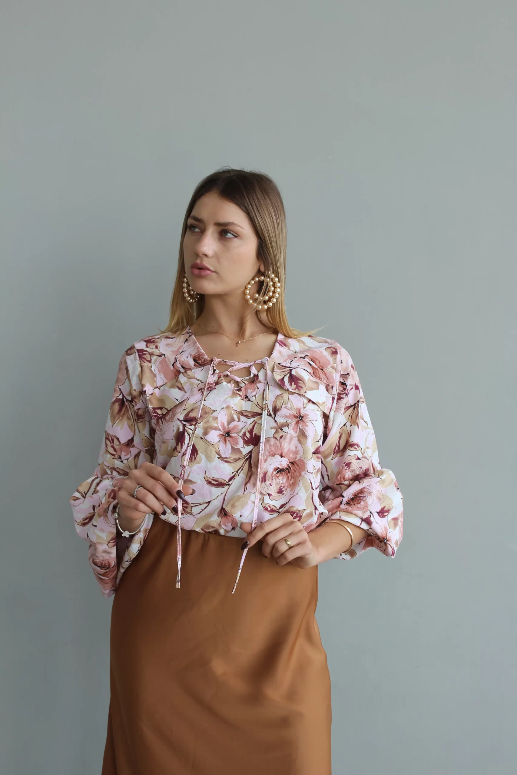 Blusa Manga bombacha estampado de floral - Imagen 5