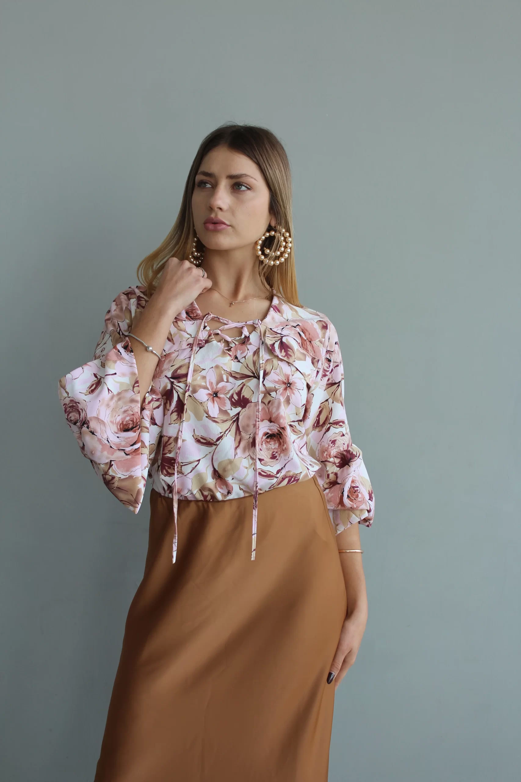 Blusa Manga bombacha estampado de floral - Imagen 2