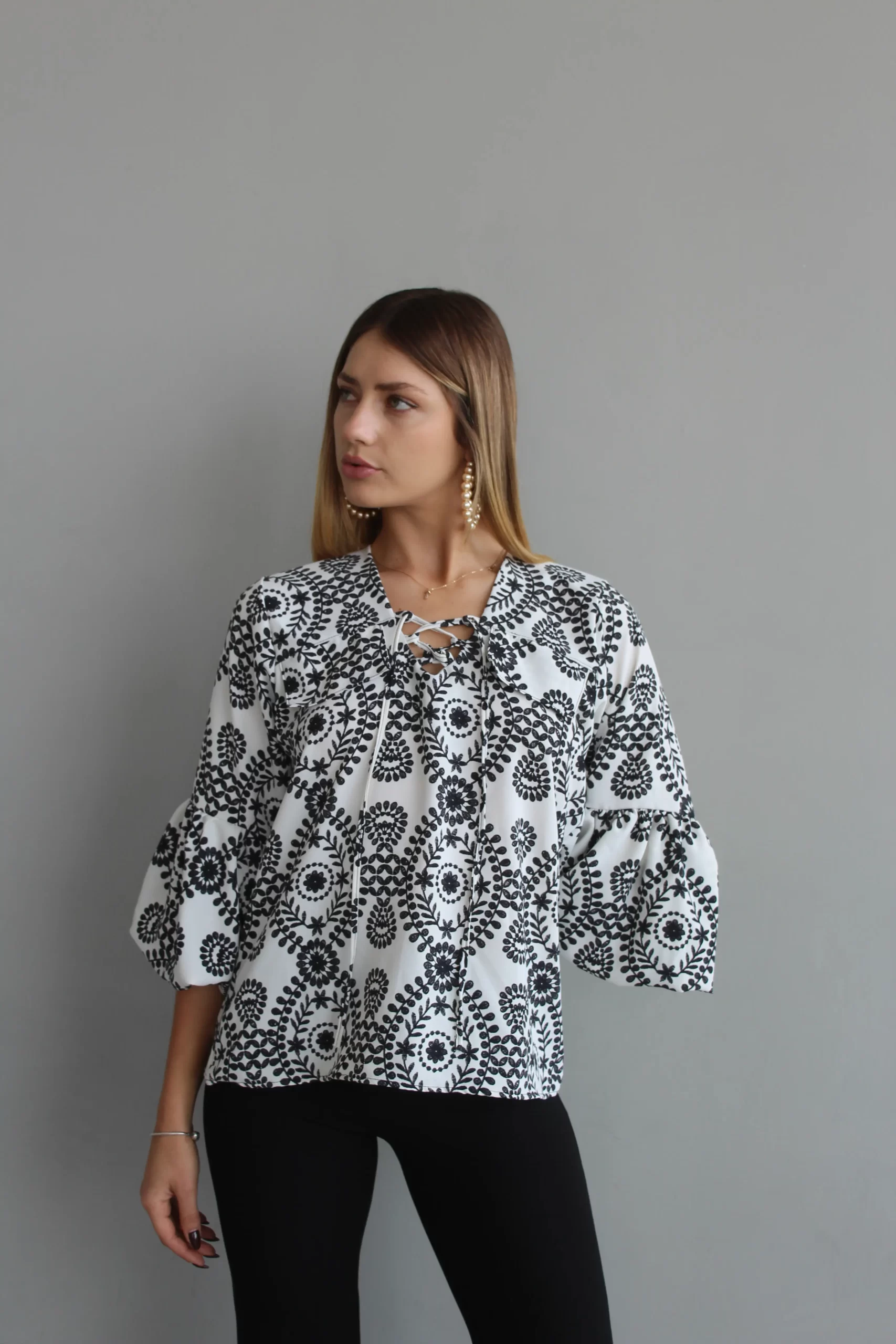 Blusa Manga bombacha Grecia Negra - Imagen 8