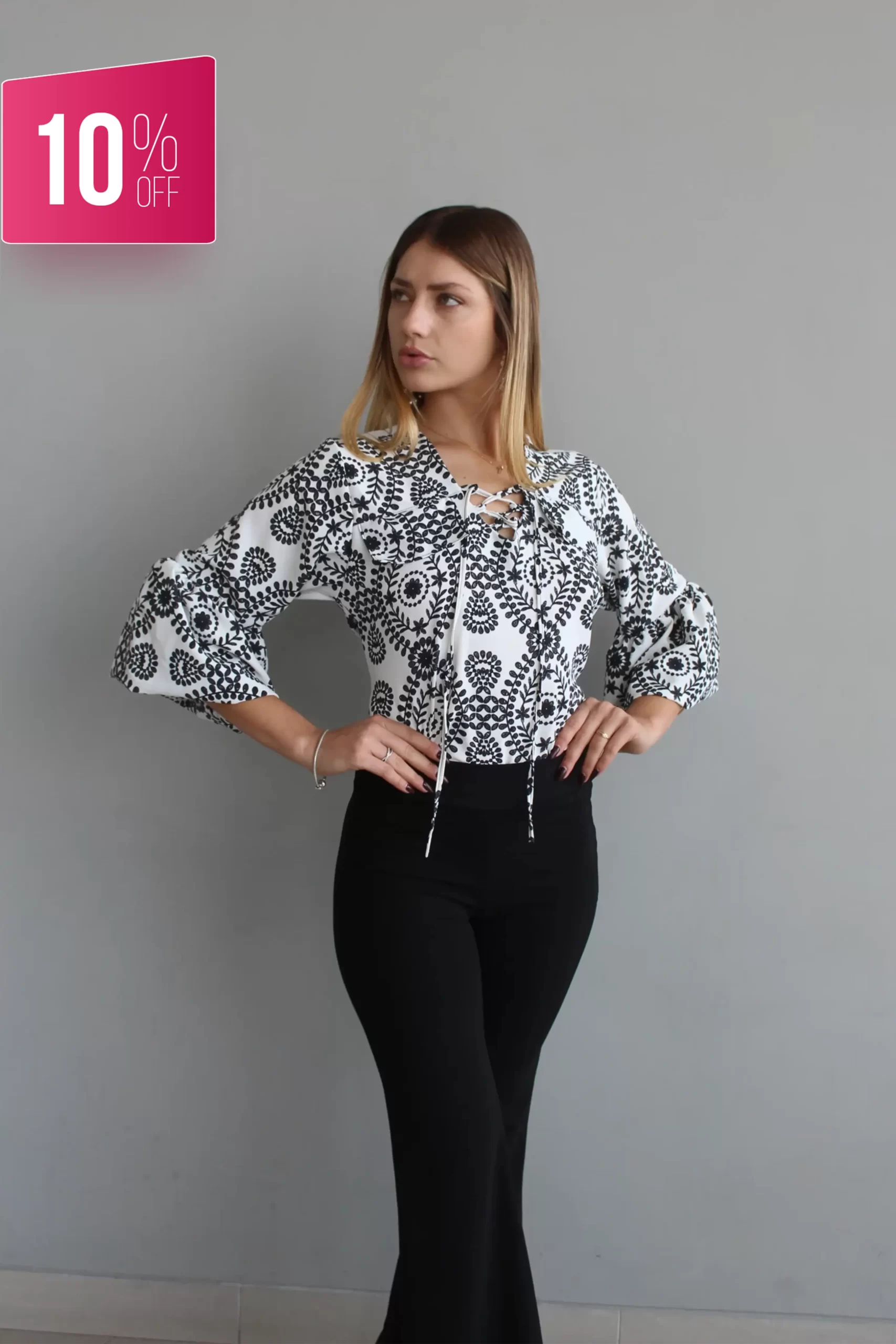 Blusa Manga bombacha Grecia Negra