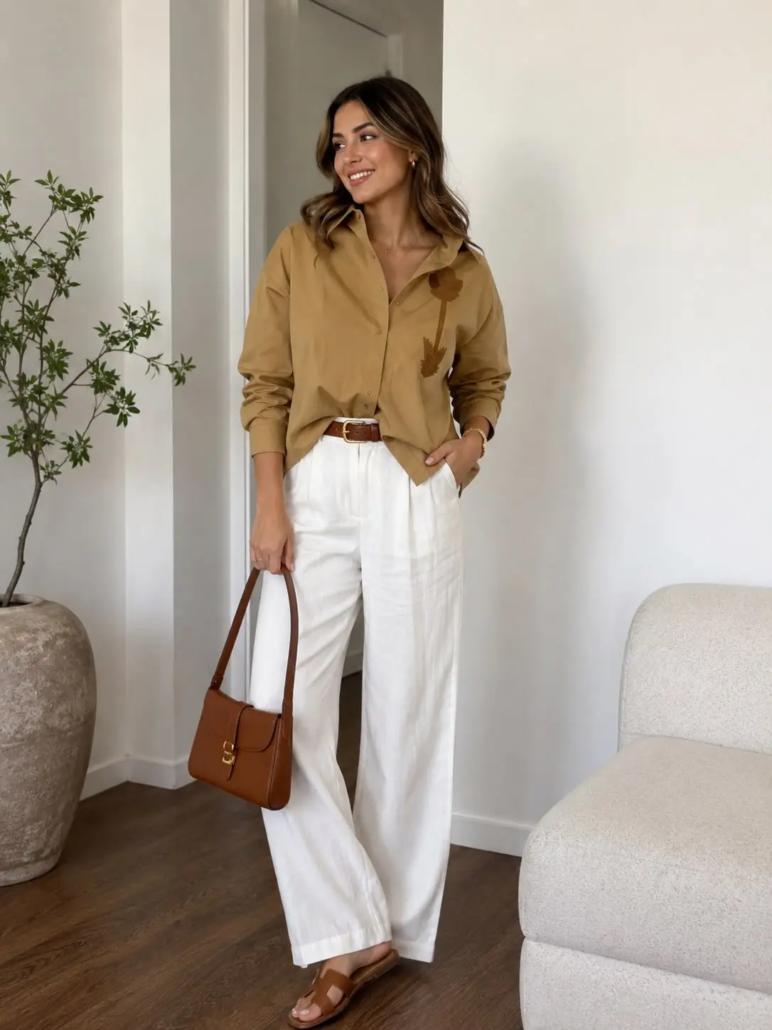 Blusa con cuello color arena - Imagen 2
